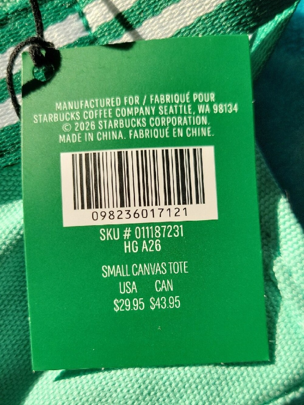 Starbucks Mint Green Canvas Tote Bag - Picture 6 of 6